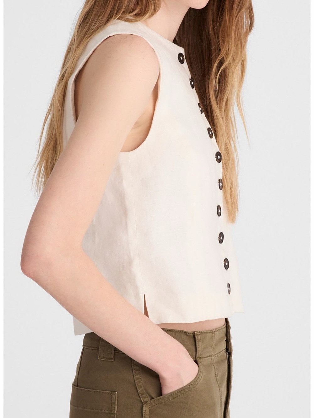 Madewell Button-Front 100% Linen Shell Top Ivory Size 4 NWT - Picture 4 of 11